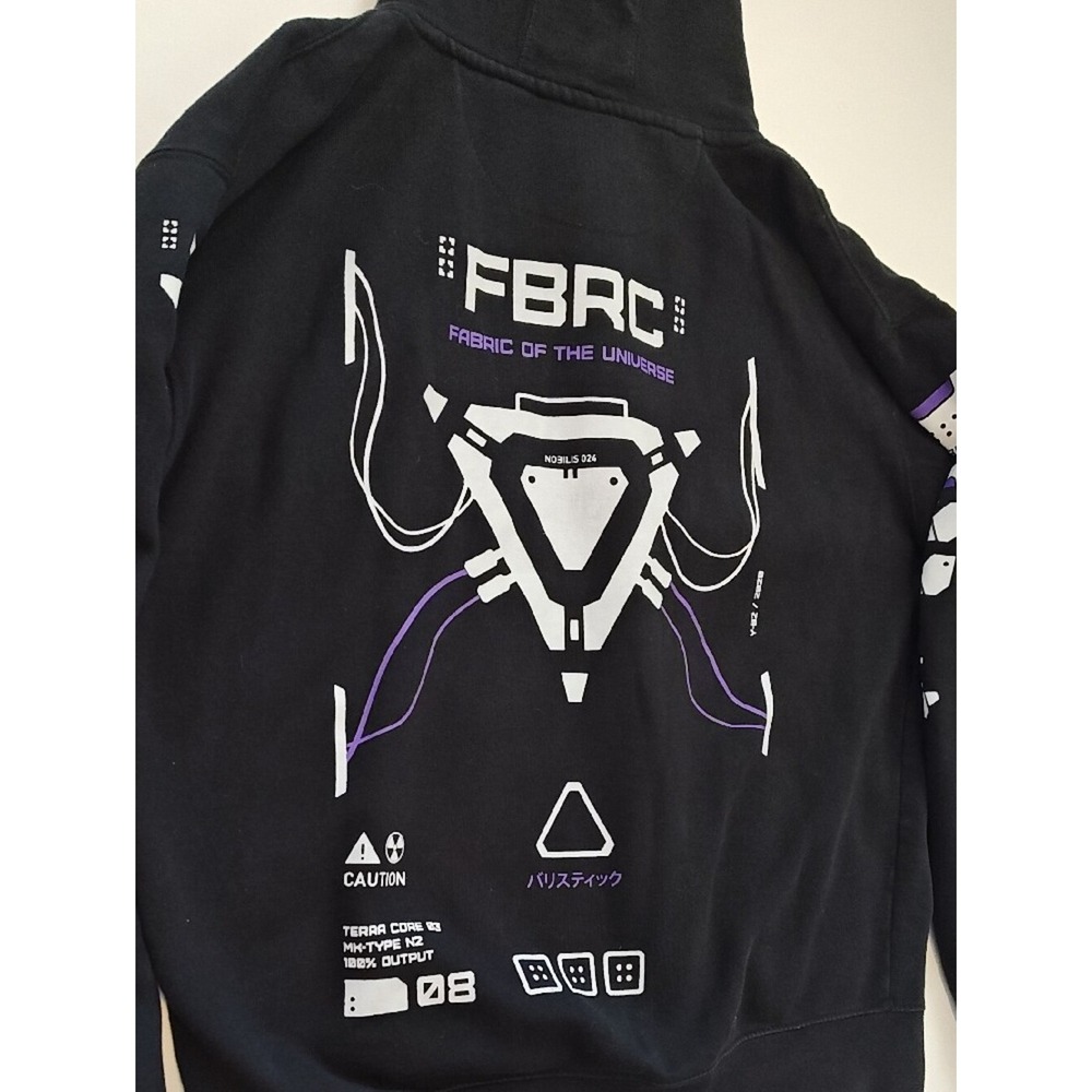 Men FBRC Black Zip-Up Hoodie Sweater Large White & Purple Graphics Pockets - Picture 8 of 15